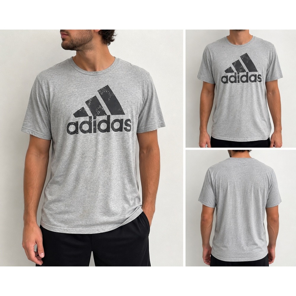 Adidas Graphic T-Shirt Mens XL Gray Distressed Logo Short Sleeve Go-To Tee